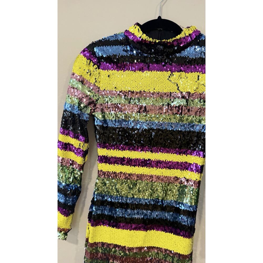 NWT Club London Neon Striped Sequins High Neck Long Sleeved Dress Size US 2 2454 - Picture 2 of 8